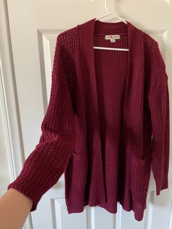 Women’s Plus Size 2X Cardigan Burgundy Open Front Knit Sweater Pockets