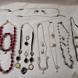 Vtg. Costume Jewelry Lot Of 9 Sets Necklaces Clip-on And Pierced Earrings & Bracelet  Some Signed  Rare Find!