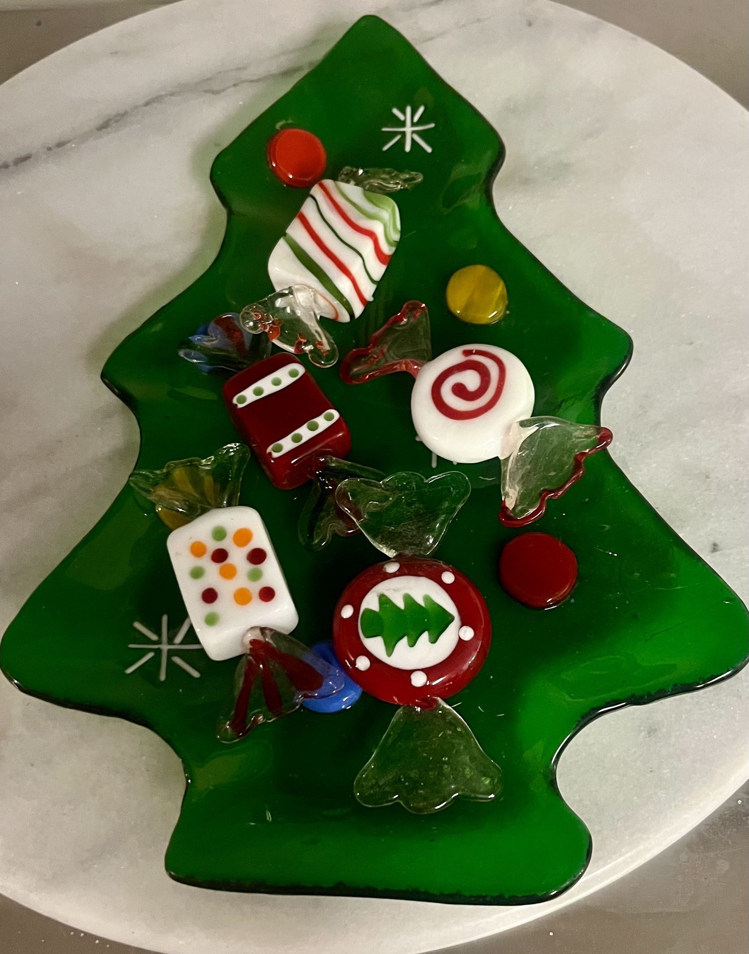 Christmas Candy Dish With Murano Handmade Candy Pieces