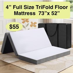 4” Full Size Trifold Mattress,  Memory Foam Foldable Mattress with Washable Cover, Tri-Folding Floor Bed for Camping, Full  Transforms into sofa, bed,