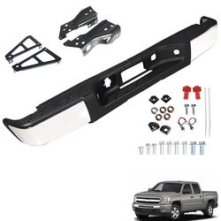 Rear Bumper Kit Chrome Steel without Radar Hole Replacement for 2007-2013 Silverado Sierra 1500