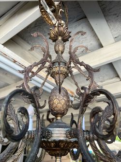 Brass & Crystal 1920s chandelier set of 3