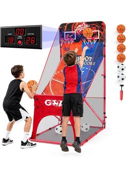 Dual Shot Basketball Arcade Game with Scoreboard, Double Basketball Hoop Game for 2-Player, Indoor Outdoor Party Play Sport Toy for Kids Ages 3-12