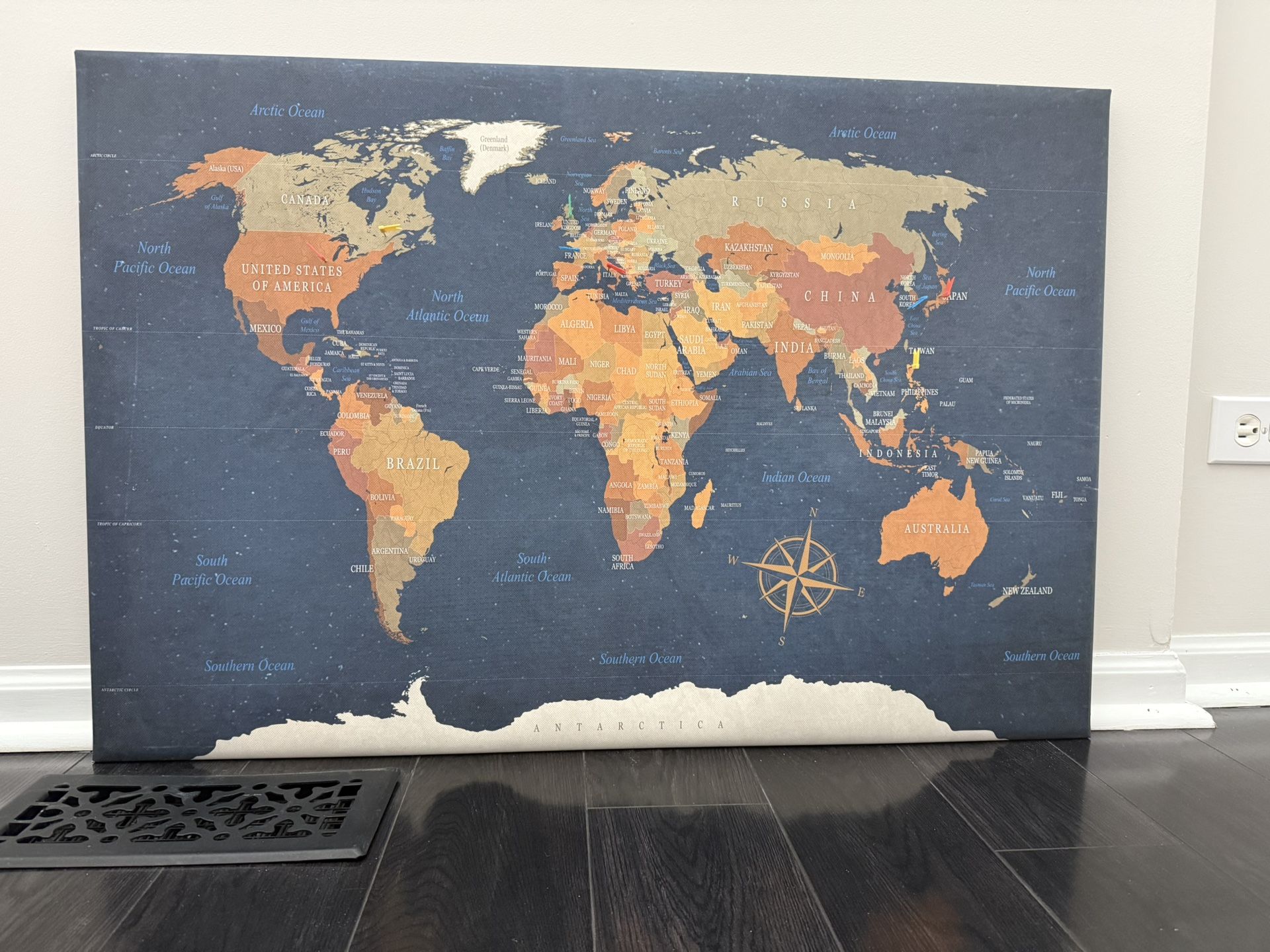 Beautiful World Map Canvas with flags