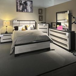 Beige/grey 4PC Queen Bedroom Set