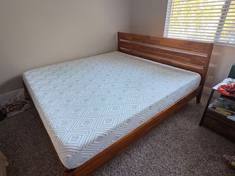 Solid Wood Bed Frame & Mattress, King Size, Price Negotiable