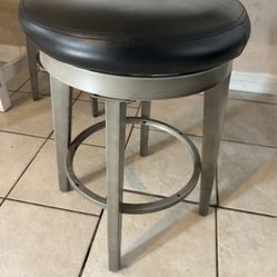 Set Of Rustic Leather Bar Stools 