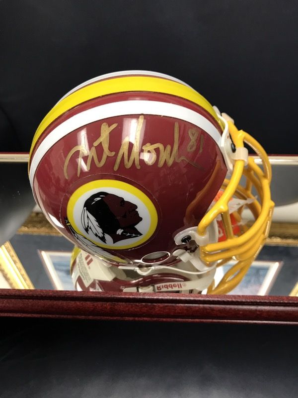 Autographed by WR NFL Mini-Helmet by Washington Redskins Great Art Monk in Gold Paint Pen Official