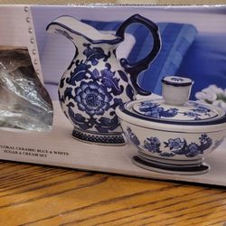 2 Piece Floral Ceramic , Sugar And Cream Set