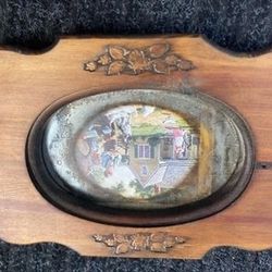 Farm house Prints On Mirror In A Carved Wooden Frame Jim Daly  11" X 7" Rare Vtg