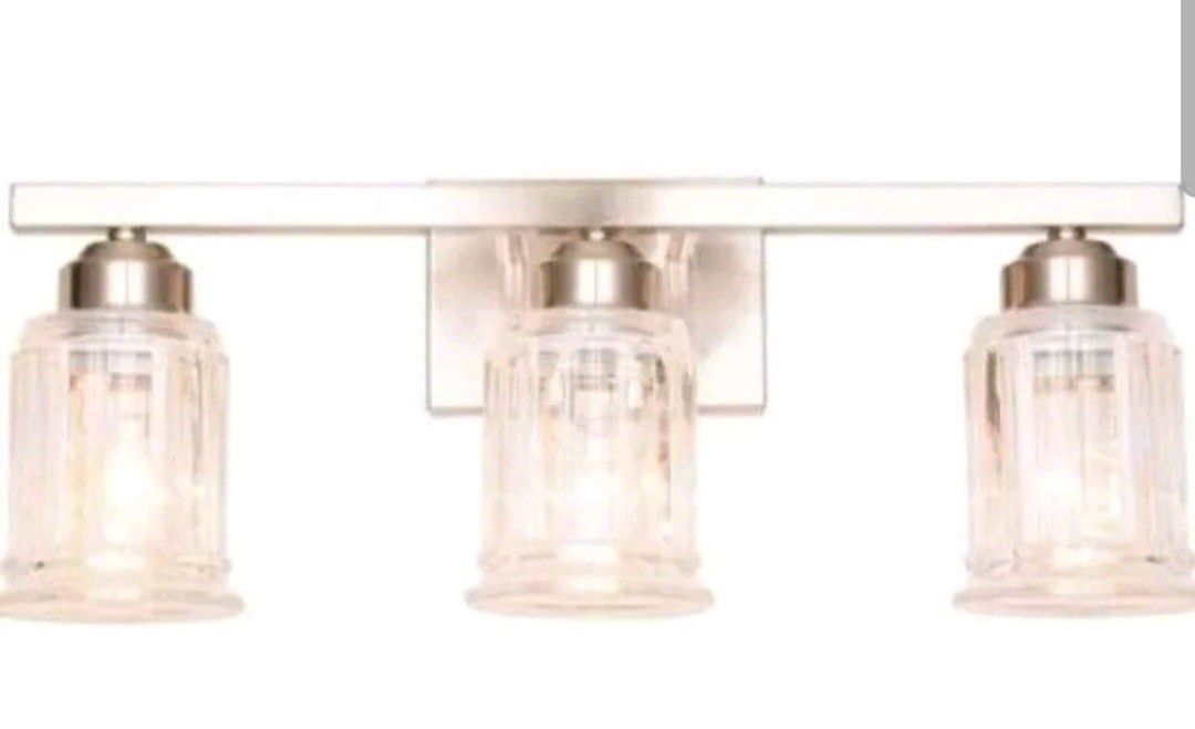 Elley Home 3-light Vanity Light Brushed Nickel With Decorative Glass Shades 21in New