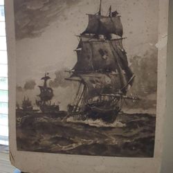 Lithograph Of "The Euryalus Towing The Royal Sovereign After The Battle Of Trafalgar" 