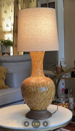 MCM Large Ceramic Glazed  Lamp On Walnut Base