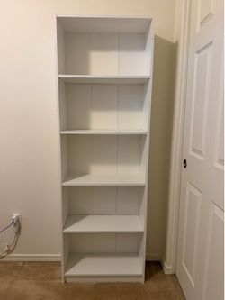 Narrow White Bookcase Fixed Shelf