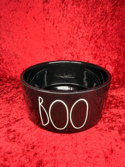 Rae Dunn BOO Dog Pet Bowl Halloween Ceramic Black Pumpkin Art Brand New