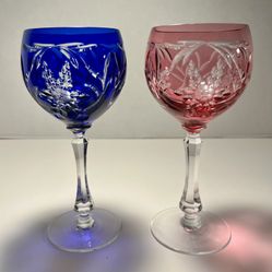 Set of Two Vintage Josephinenhutte Josair Germany Crystal Glass Wine Goblets