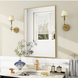 Gold Bathroom Wall Mirror - 24" x 36" Rectangular Mirror with Metal Frame $30 