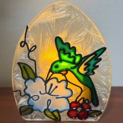 Vintage Stained Glass Hummingbird Candle Holder Decor