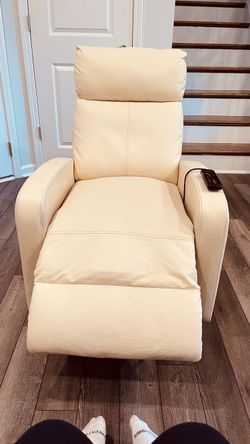 Cream, leather recliner chair, small size room with remote control