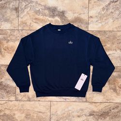 Alo Yoga Accolade Crew Neck Pullover Sweatshirt Navy Blue Size XS