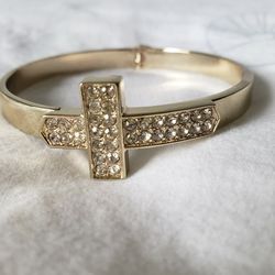 Women's Gold-tone Crystal Rhinestone Cross Bangle Bracelet