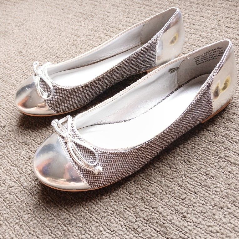 Lane Bryant Silver Ballet Flats Dress Shoes Size 9 W With Bow