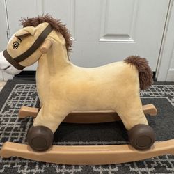 Rocking Horse, Rocking Animal with Realistic Sound, Stuffed Rocker for Toddlers 18M+, Soft Filling Ride on Pony, Light Brown Horse,