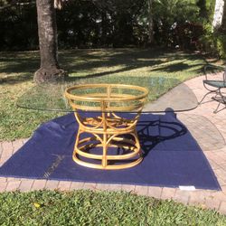 Vintage Rattan Glass Dining Table 5’ X 4’ 