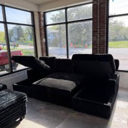 New black Fluffy sectional sofa