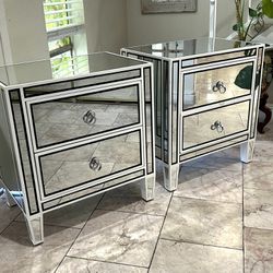 Twin Mirrored Night Stands  Excellent Condition  22” Long. X 15” Deep. X 24” Height 