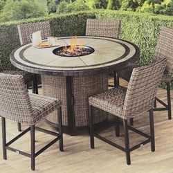 Agio Anderson 7-Piece High Dining Patio Set w/ Fire Table – Like New $1000
