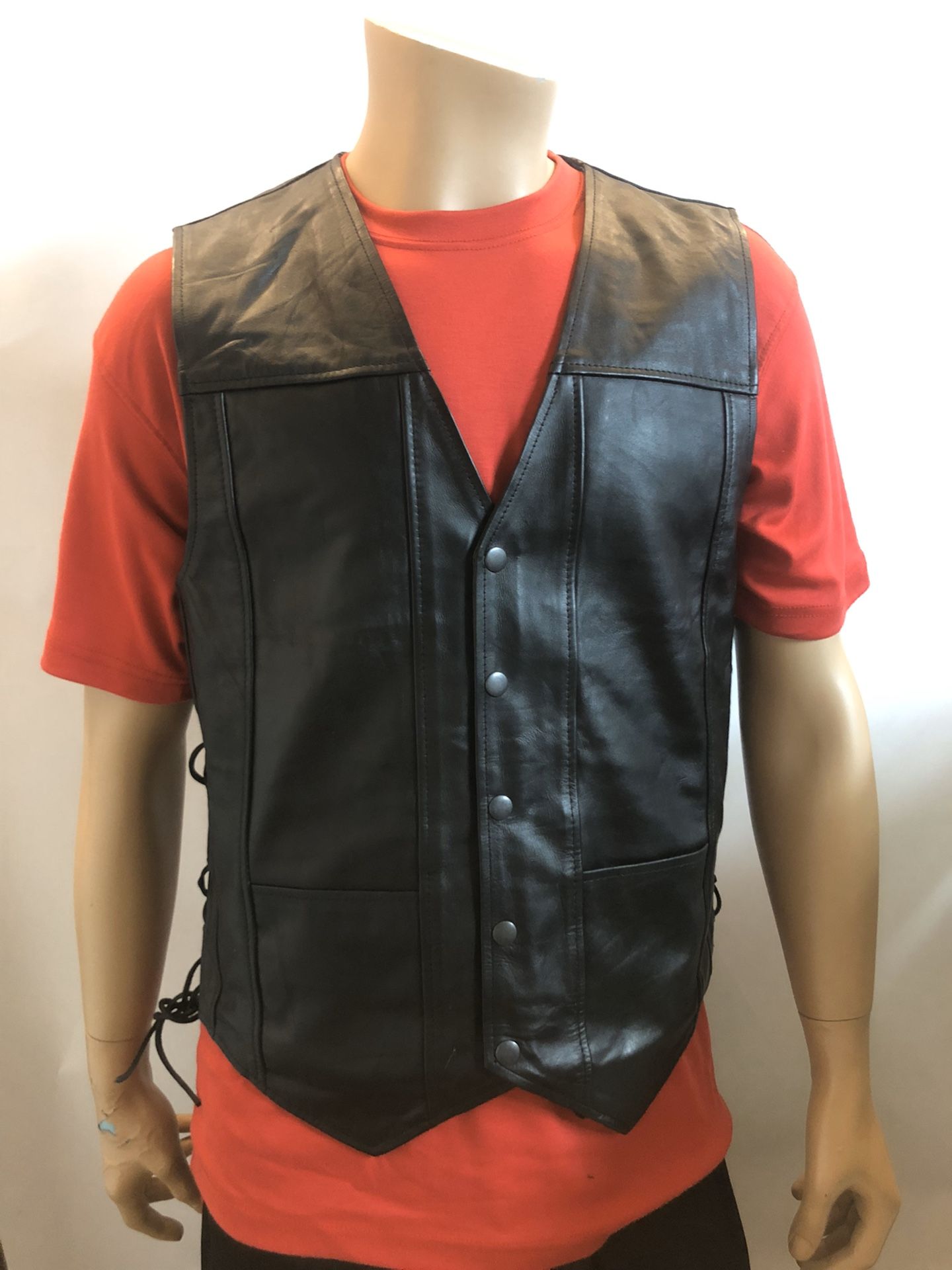 Black Genuine Leather Motorcycle Biker Vest for Men’s