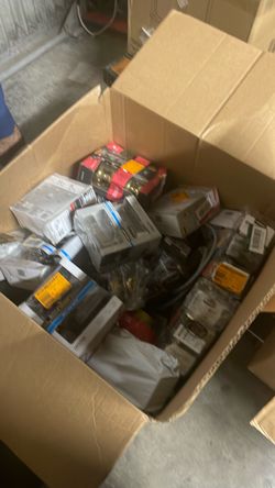 Mixed Lot of Auto Parts in Box locks and lights