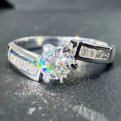 18k white gold 1.00CTW Natural Diamond 0.50CTW Engagement ring sz 6.00
