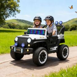 Electric Car With Remote Control, Colorful LED Lights, USB & MP3，White