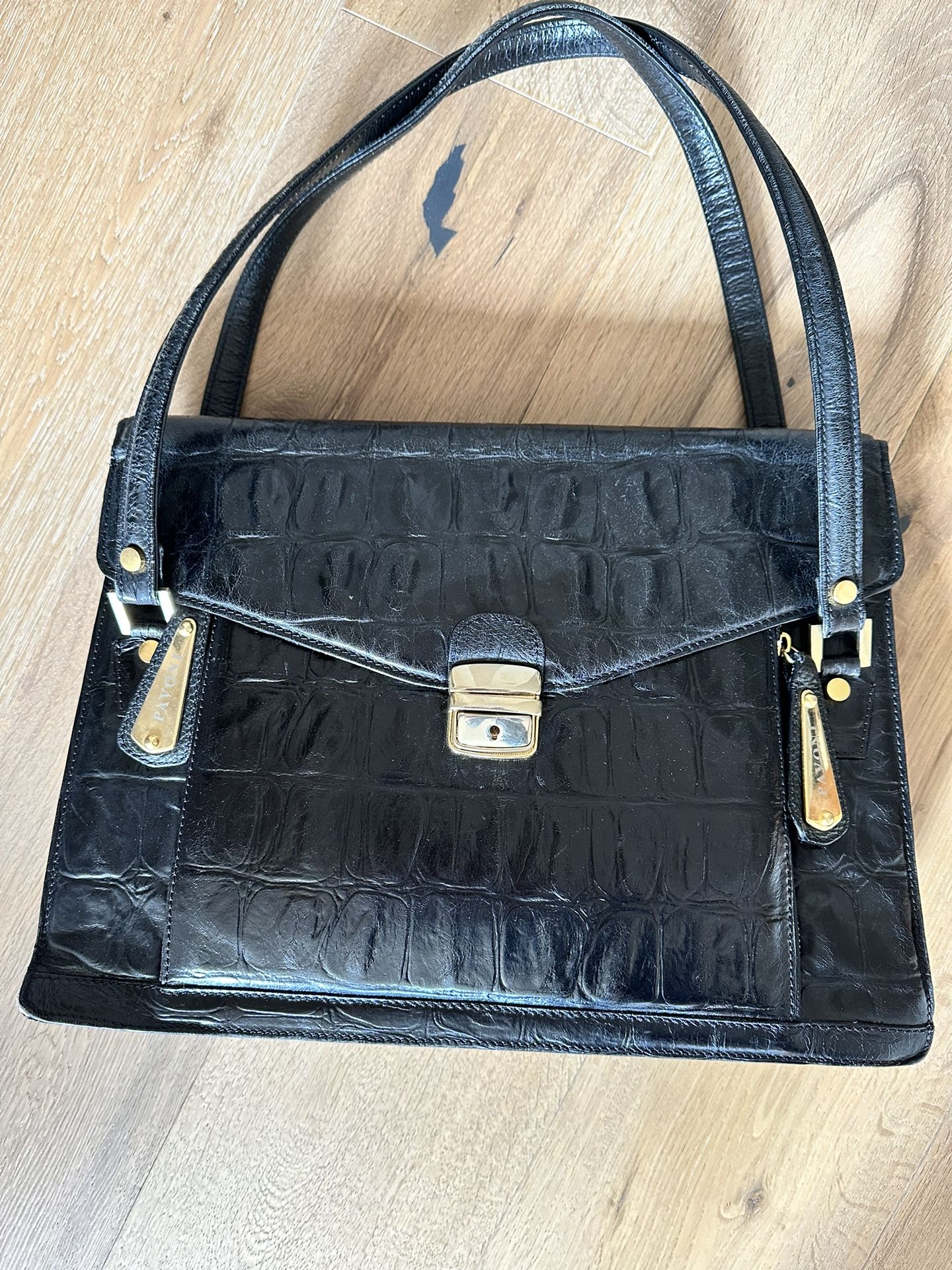 Italian Black Leather Pavoni Purse/Work Bag