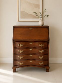 Vintage Mahogany Serpentine Secretary Desk – Drop-Front Writing Desk-Delivery Available