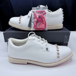 G/FORE Women 7.5 Gallivanter Leather Stud Cap Toe Golf Shoes Stone GLF000003 NEW