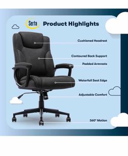 Serta Comfort Eco Office Chair, Ergonomic Mid-Back with Lumbar Support, Semi-Plush Seat Cushion and Layered Body Pillows, Padded Armrests, Metal Swive