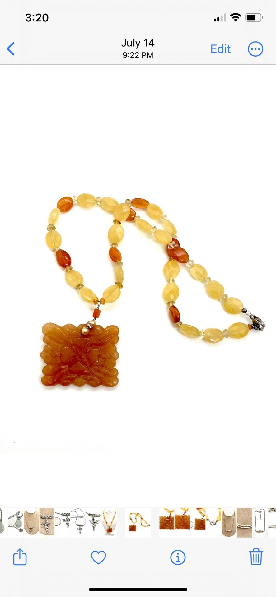 Handmade Orange Jade Necklace
