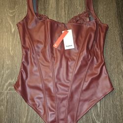  Popilush Leather Body Suits for Womens - Tummy Control Shapewear Bodysuits Lace Faux Leather Thong Corset Tops

