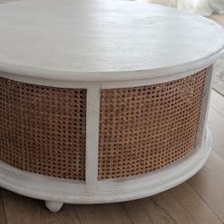 Living Spaces White Wood/Cane Coffee Table