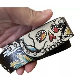 Vintage Y2K Ed Hardy Skulls Full Print Leather Studded Belt for