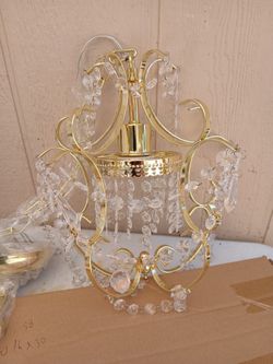 Crystal Gold Chandeliers for Dining Room Modern Farmhouse Chandelier 1-Light Adjustable Height Hanging Light Fixtures, 24" Round Living Room Hallway K