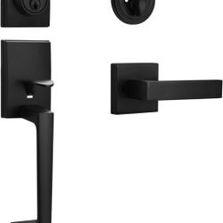 Matte Black Front Door Handle and Single Cylinder Deadbolt Combo Set