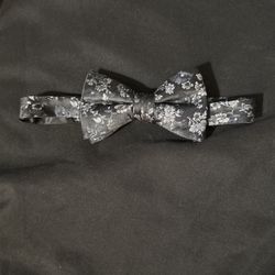 New: Black & Silver Floral Bow Tie