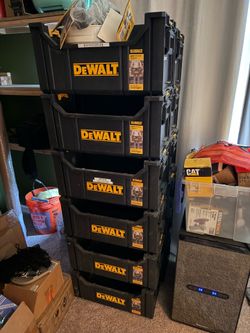 DeWalt storage totes(12) plus 5 sets of hangers