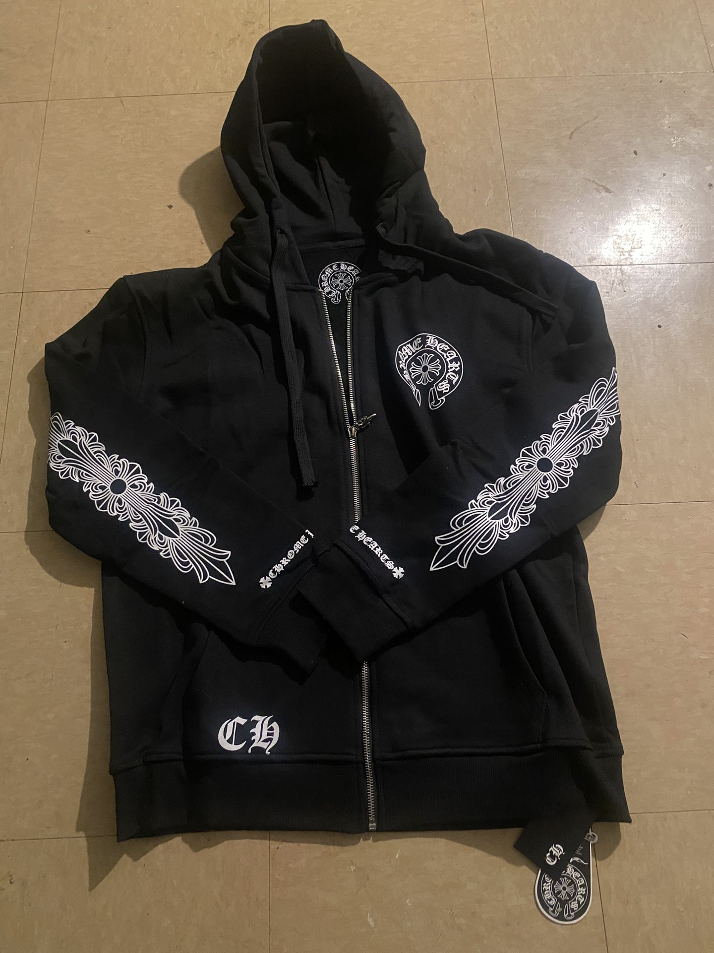 Brand New Black Chrome Heart Zip Up Jacket Size S 