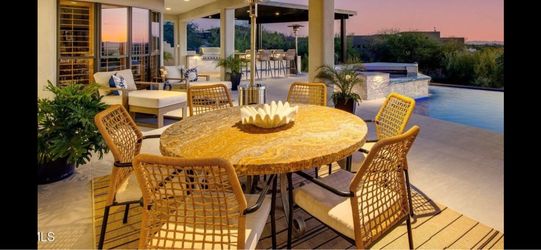Round onyx Stone Top Outdoor Dining Table with  6 Chairs