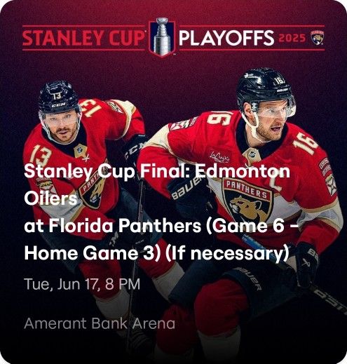 PANTHERS V. OILERS GAME 6, HOME GAME 3- Tickets In PRIVATE SUITE